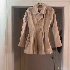 Peplum Tan Pea Coat, Size M.